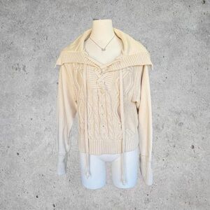 Gorg Pilcro by Anthropologie Cream Cable Knit Cowl Neck Sweater- size XS-Medium